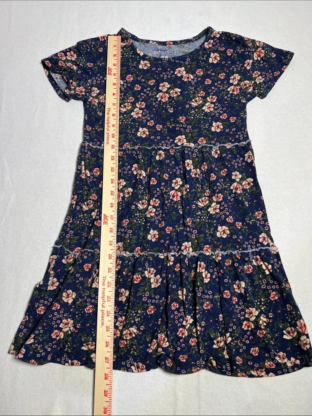Old Navy Navy Floral Short-Sleeve Tiered Dress